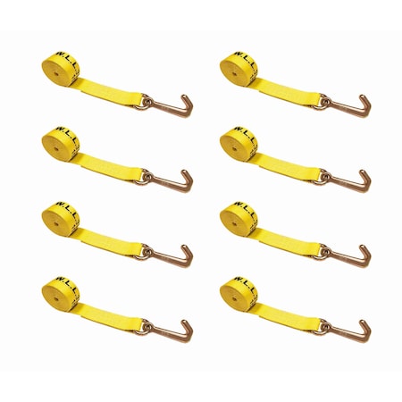 Tie 4 Safe 2" x 10' Lasso Strap w/ Mini J Hook for Towing Wrecker Trailer Tie Down Yellow, 8PK TWS65-5210-J-Y-8
